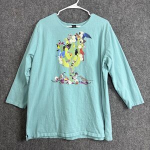 Sabaku Art Wear Top Blouse  Womens Size XL Blue Birds  Cactus
